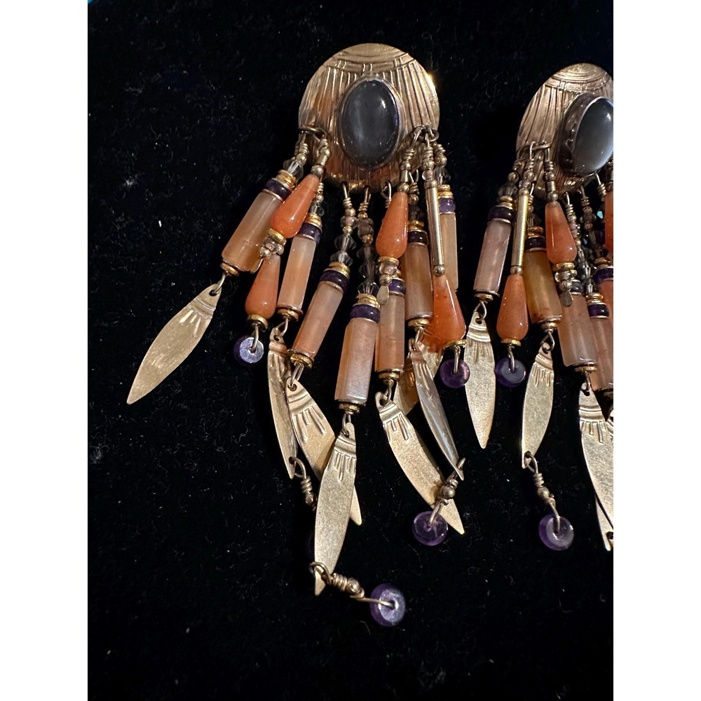 Tabra Gold Filled Moonstone Agate & Amethyst Dangle Earrings - Picture 4 of 9